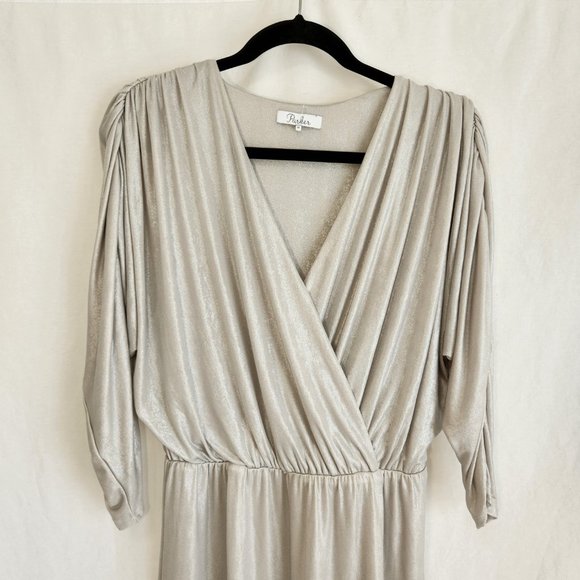 PARKER Silver Metallic Flattering Cocktail Mini Dress Size M NEW NO TAGS! - Picture 4 of 16